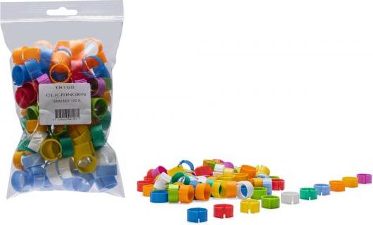 Clickringen mix 10 kleuren - Vogel - 16mm - 100 stuks