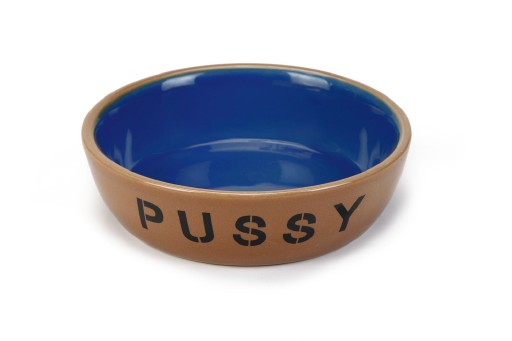 Beeztees Poezenschaal Pussy - Kattenvoerbak - Beige"Blauw - 12,5 cm