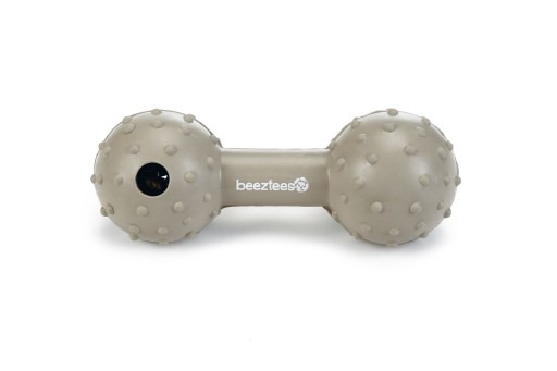 Rubber hondenspeeltje halter met bel massief beige 11.5 cm