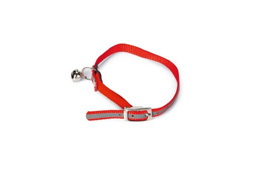 Nylon Kattenbandje met Reflecterende Streep en Gesp Rood 0730145