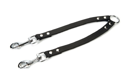 Afbeelding Lederen koppellijn voor 2 honden zwart - 30 cm x 18 mm door K-9 Security dogs