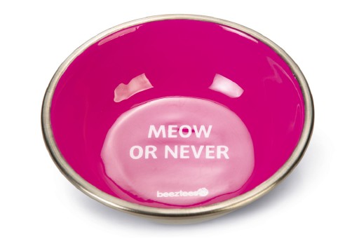 Beeztees voer- en drinkbak meow - kat - rvs - roze - 13cm