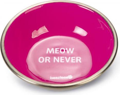 Beeztees Voer- en Drinkbak Meow - Kat - RVS - Roze - 13x13x4 cm - 350 ml