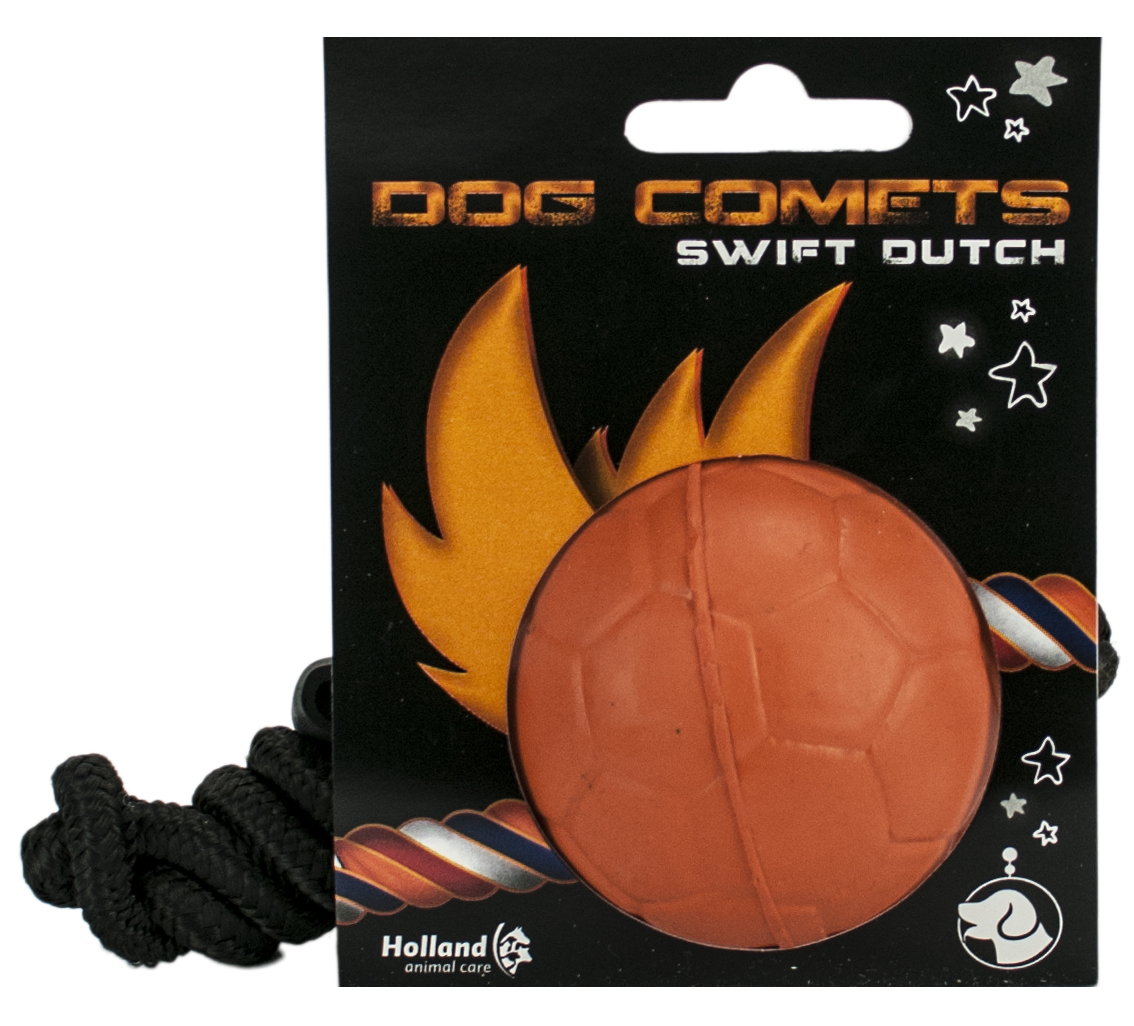 Dog Comets Stuiterbal met Touw - Oranje - Voetbalvariant