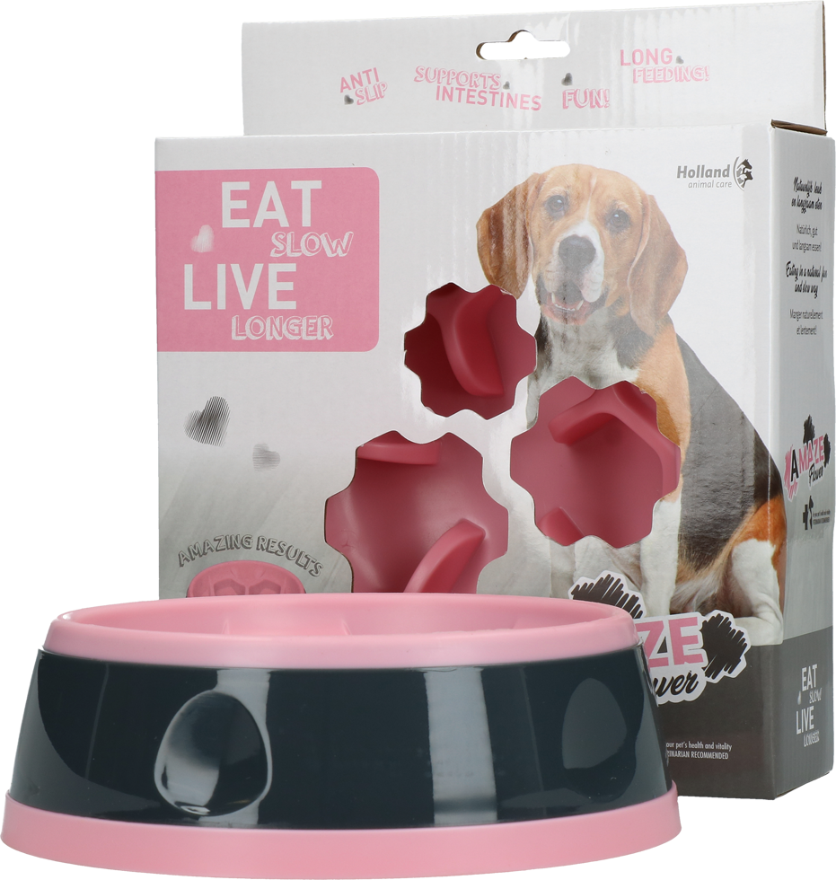 Afbeelding EAT SLOW LIVE LONGER Slowfeeder Amaze Flower M roze door K-9 Security dogs