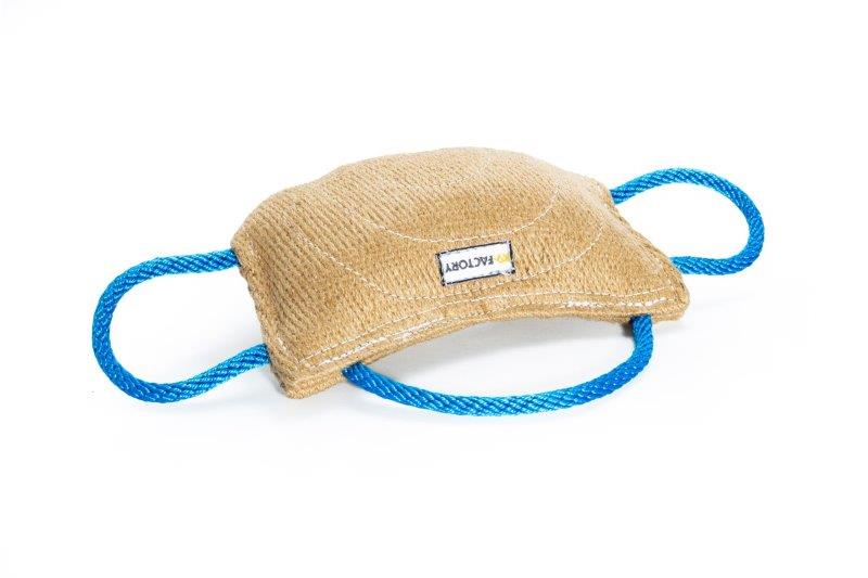 Bijtkussen jute 3 handvaten 30 x 15 cm