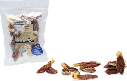 Beeztees Gevulde Konijnenoren met Eend - Hondensnack - 150 gram afbeelding