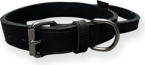 Bonezz halsband vetleer - Met handgreep - Zwart - Diverse afmetingen afbeelding