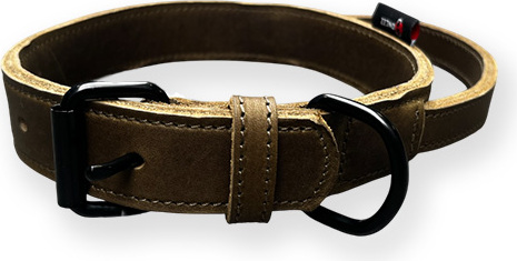 Bonezz halsband vetleer - Met handgreep - Olijfgroen - Diverse afmetingen afbeelding