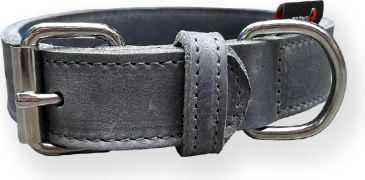 Bonezz halsband vetleer - Dubbel gestikt - Grijs - Diverse afmetingen afbeelding