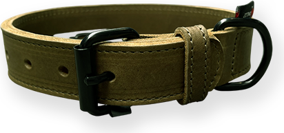 Bonezz halsband vetleer - Dubbel gestikt - Olijfgroen - Diverse afmetingen afbeelding