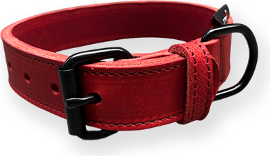 Bonezz halsband vetleer - Dubbel gestikt - Rood - Diverse afmetingen afbeelding