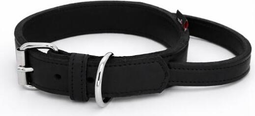 Bonezz halsband vetleer - met handgreep, zwart, diverse afmetingen