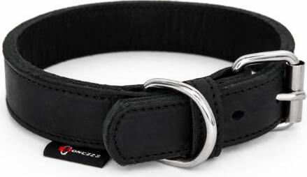 Bonezz halsband vetleer - dubbel gestikt, zwart, diverse afmetingen