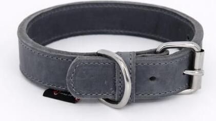 Bonezz halsband vetleer - dubbel gestikt, grijs, diverse afmetingen