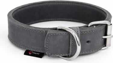 Bonezz halsband vetleer - dubbel gestikt, grijs, diverse afmetingen