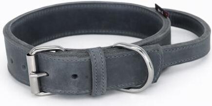 Bonezz halsband vetleer - met handgreep, grijs, diverse afmetingen