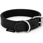 Halsband vetleer - Dubbel gestikt - Zwart - Diverse afmetingen