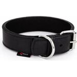 Halsband vetleer - Dubbel gestikt - Zwart - Diverse afmetingen