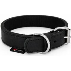 Halsband vetleer - Dubbel gestikt - Zwart - Diverse afmetingen