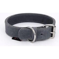 Halsband vetleer - Dubbel gestikt - Zwart - Diverse afmetingen