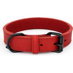 Halsband vetleer - Dubbel gestikt - Rood - Diverse afmetingen