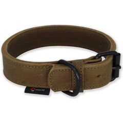 Halsband vetleer - Dubbel gestikt - Olijfgroen - Diverse afmetingen