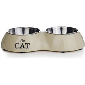 Beeztees Best Cat - Dinerset Kat - Beige - 26,5x15x4,5 - 2x 160 ml | Voer & Drinkbakken