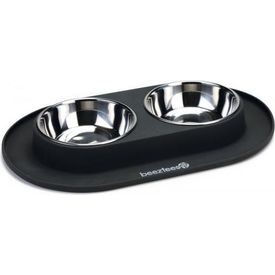 Beeztees - Dinerset Hond - Siliconen - Antraciet - 40x24x4,5 cm | Water- voederbakken en drinkflessen