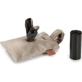 Designed by Lotte Caja Poepzaktasje + zakjes 2x15 st - Hond - Grijs - 14,5x7x1 cm | Poepzakjes en houders