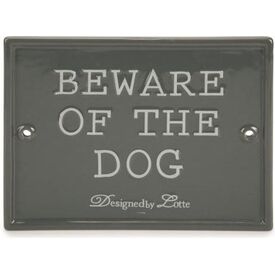 Designed by Lotte Beware of the Dog - Hond - Keramiek - Grijs - 20x16 cm | Waakborden