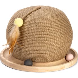 Designed by Lotte Krab- en Speelbol Mila - Kattenspeelgoed - Hout - Bruin - 29,5x29,5x22 cm | KRABPALEN