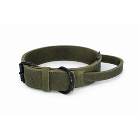 Halsband vetleer - Met handgreep - Olijfgroen - Diverse afmetingen | Halsbanden