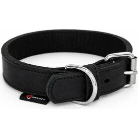 Halsband vetleer - Dubbel gestikt - Zwart - Diverse afmetingen