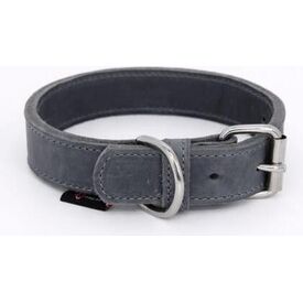 Halsband vetleer - Dubbel gestikt - Zwart - Diverse afmetingen