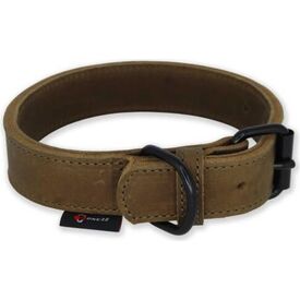 Halsband vetleer - Dubbel gestikt - Olijfgroen - Diverse afmetingen