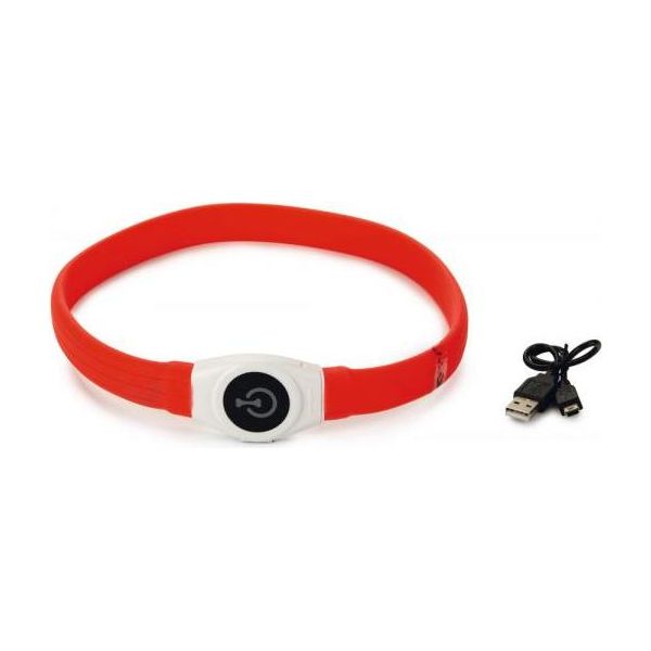 Beeztees Safety Gear Glowy - Hondenhalsband - USB - Rood - 65x2,5 cm | Veiligheid