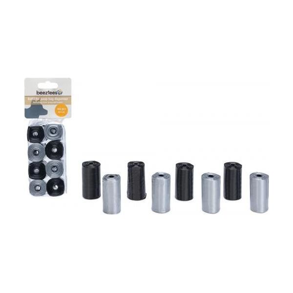 Beeztees Navulling Poepzakhouder - Hond - Zwart/Grijs - 8x20 ST | Poepzakjes en houders