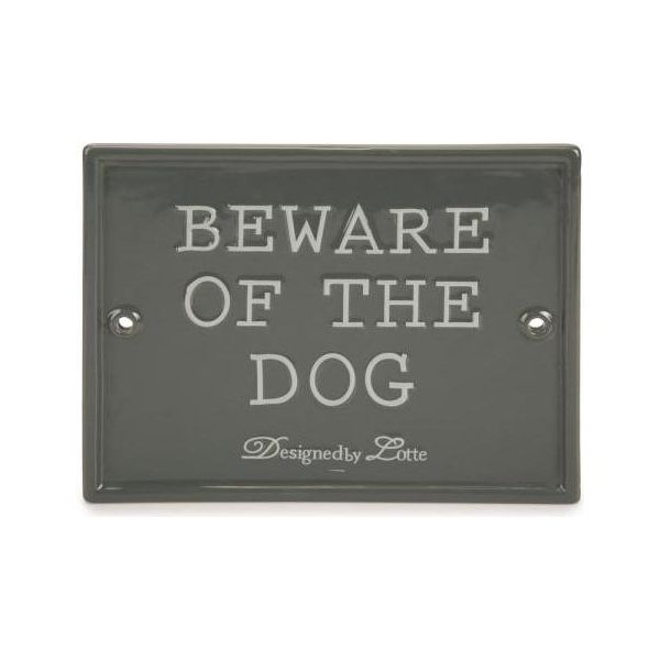 Designed by Lotte Beware of the Dog - Hond - Keramiek - Grijs - 20x16 cm | Waakborden