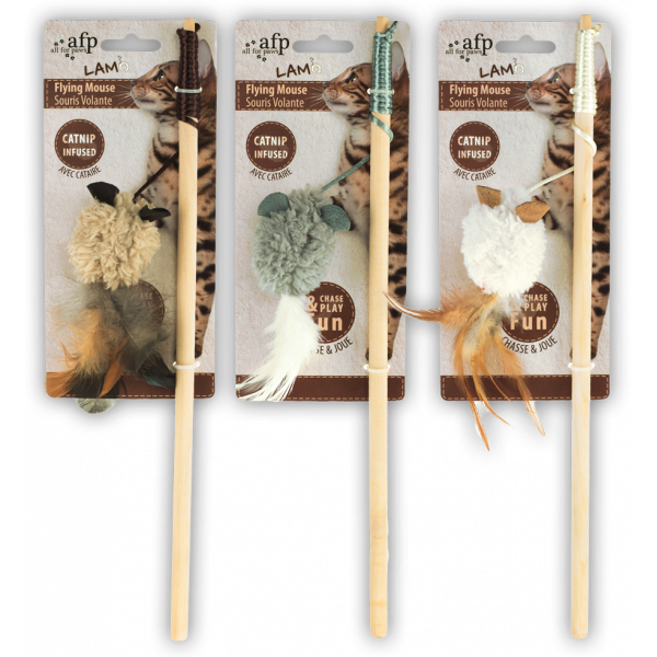 Afp Lambswool-Wand+Mouse With Feather Catnip | SPEELGOED