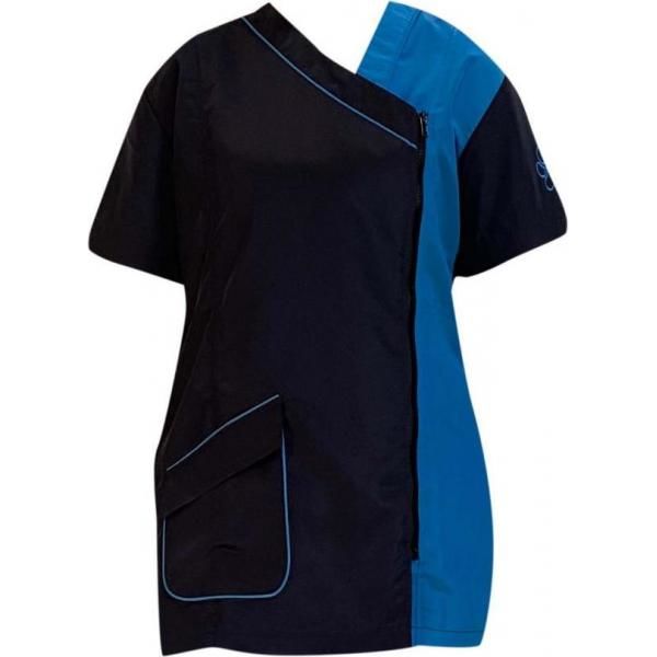Trimshirt k. mouw licht- en donkerblauw, zijsluiting - Maat S | Kleding en salontoebehoren