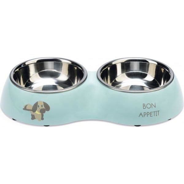 Beeztees Puppy Droppy - Dinerset Hond - Plastic/RVS - Groen - 27x14x4,5 cm - 2x 160 ml | Water- voederbakken en drinkflessen