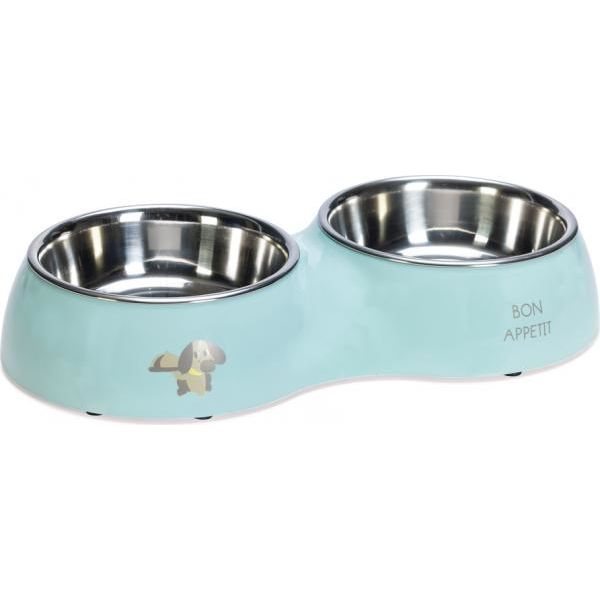Beeztees Puppy Droppy - Dinerset Hond - Plastic/RVS - Groen - 34x17,5x6 cm - 2x 350 ml | Water- voederbakken en drinkflessen