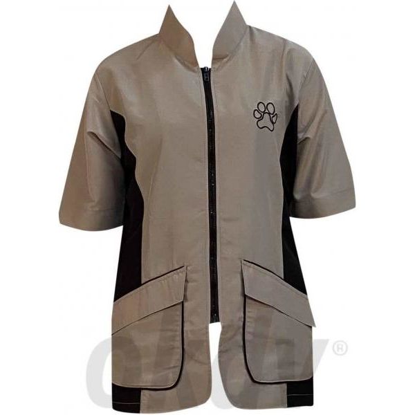 Trimshirt korte mouw beige/zwart - Maat 3XL | Kleding en salontoebehoren