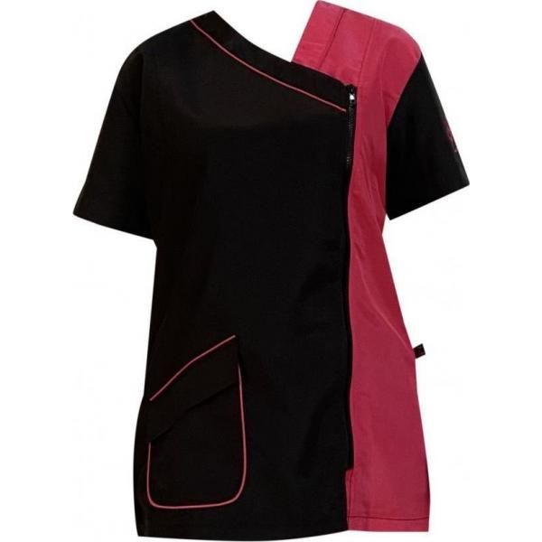 Trimshirt k.mouw zwart/fuchsia, zijsluiting - Maat L | Kleding en salontoebehoren