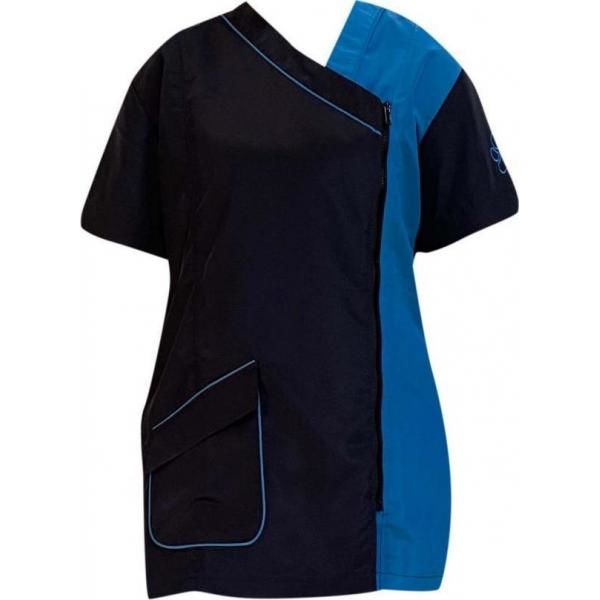 Trimshirt k. mouw licht- en donkerblauw, zijsluiting - Maat M | Kleding en salontoebehoren