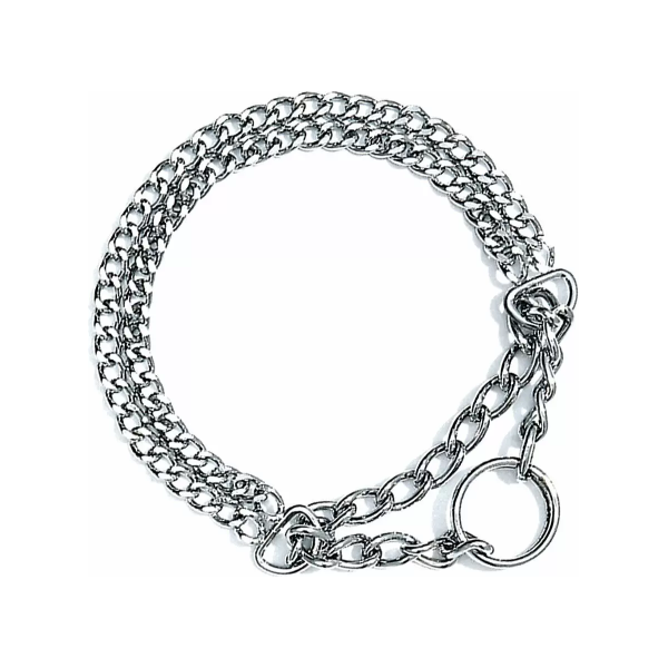 Dubbele ketting met stop - Middel schakel - Verchroomd | Slipkettingen