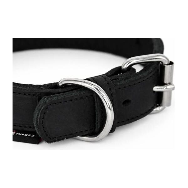 Halsband vetleer - Dubbel gestikt - Zwart - Diverse afmetingen