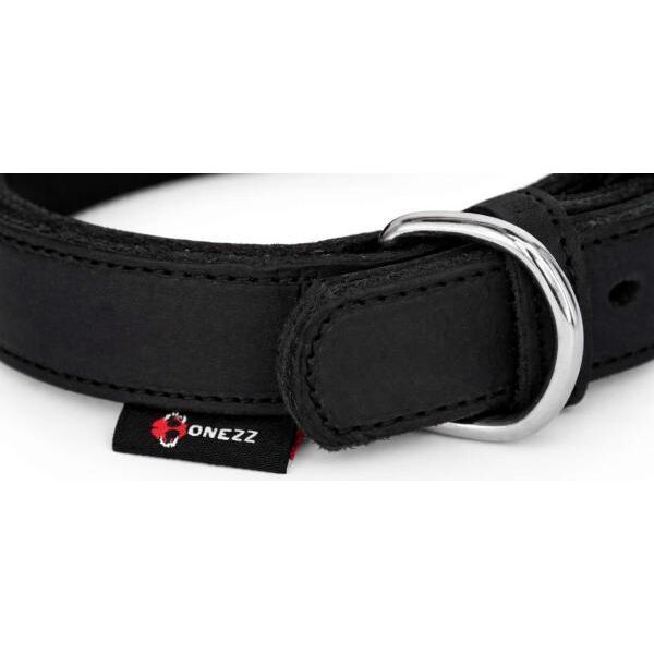 Halsband vetleer - Dubbel gestikt - Zwart - Diverse afmetingen