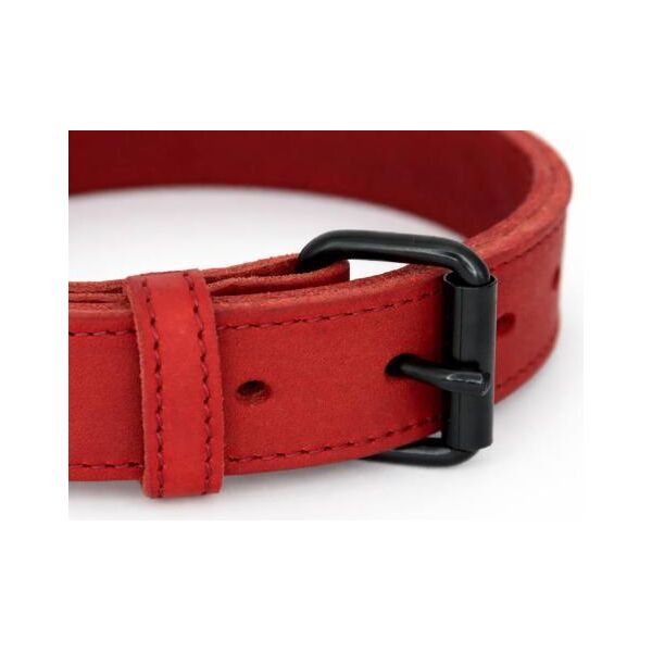 Halsband vetleer - Dubbel gestikt - Rood - Diverse afmetingenv